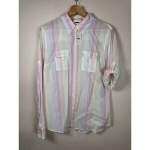 J. Crew Womens Button Down Shirt Lightweight Roll Tab Sleeve Multicolor Stripe L